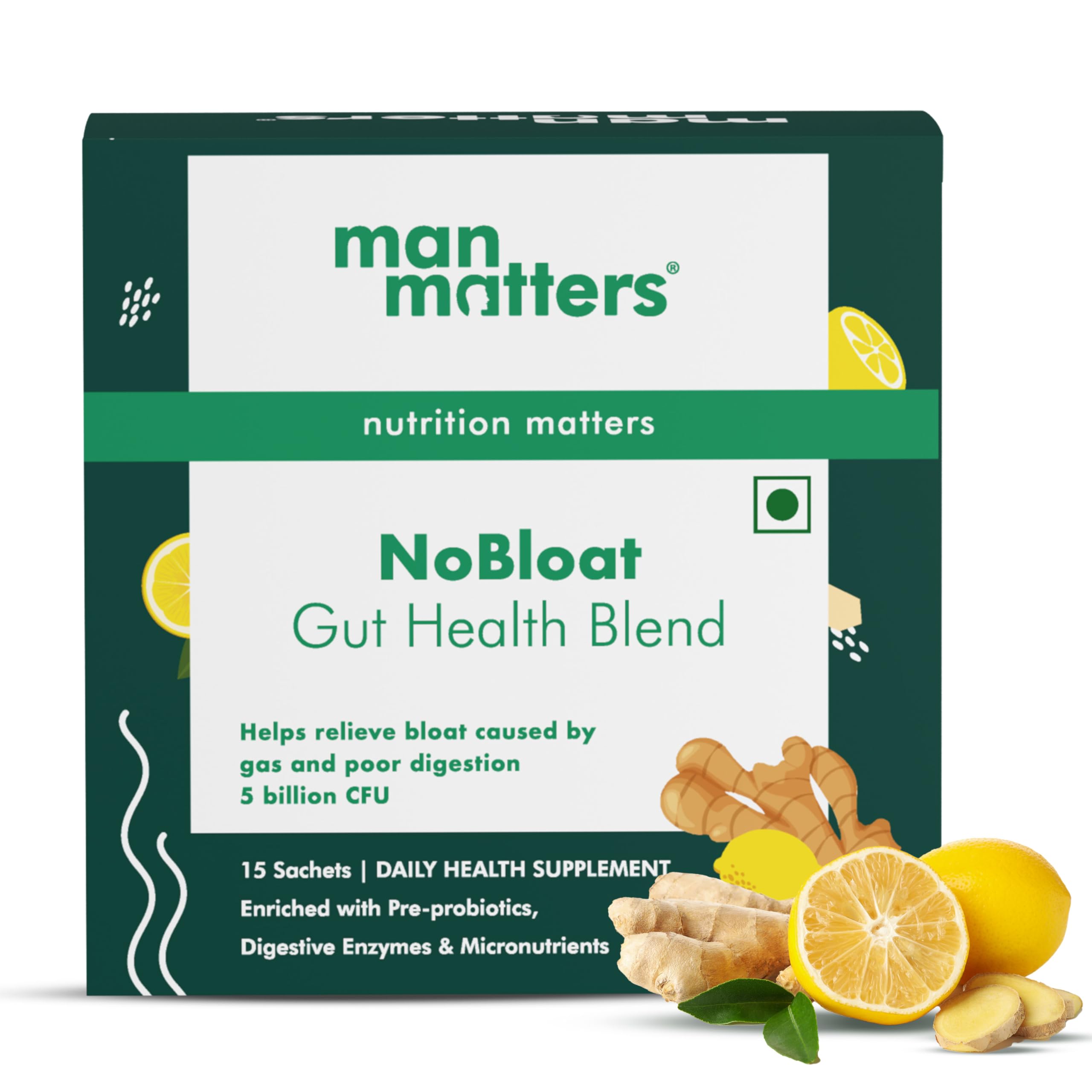 Man Matters NoBloat Gut health Blend for Gut Health, Better Digestion & Immunity | Relieves Bloating & Improves Metabolism | 5 Billion CFU | 15 Sachets-image-14