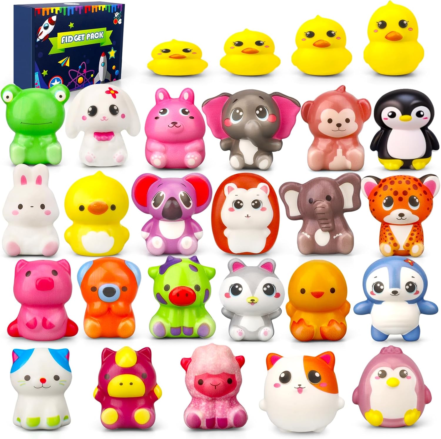 LNCOJOLM 24 PCS Party Favors Squeeze Squishies Fidget Sensory Toys for Kids, Slow Rising Soft Animal for Stress Relief EDC, Cute Rabbit Cat Duck Birthday Gift Party Supply Easter Egg Filler
