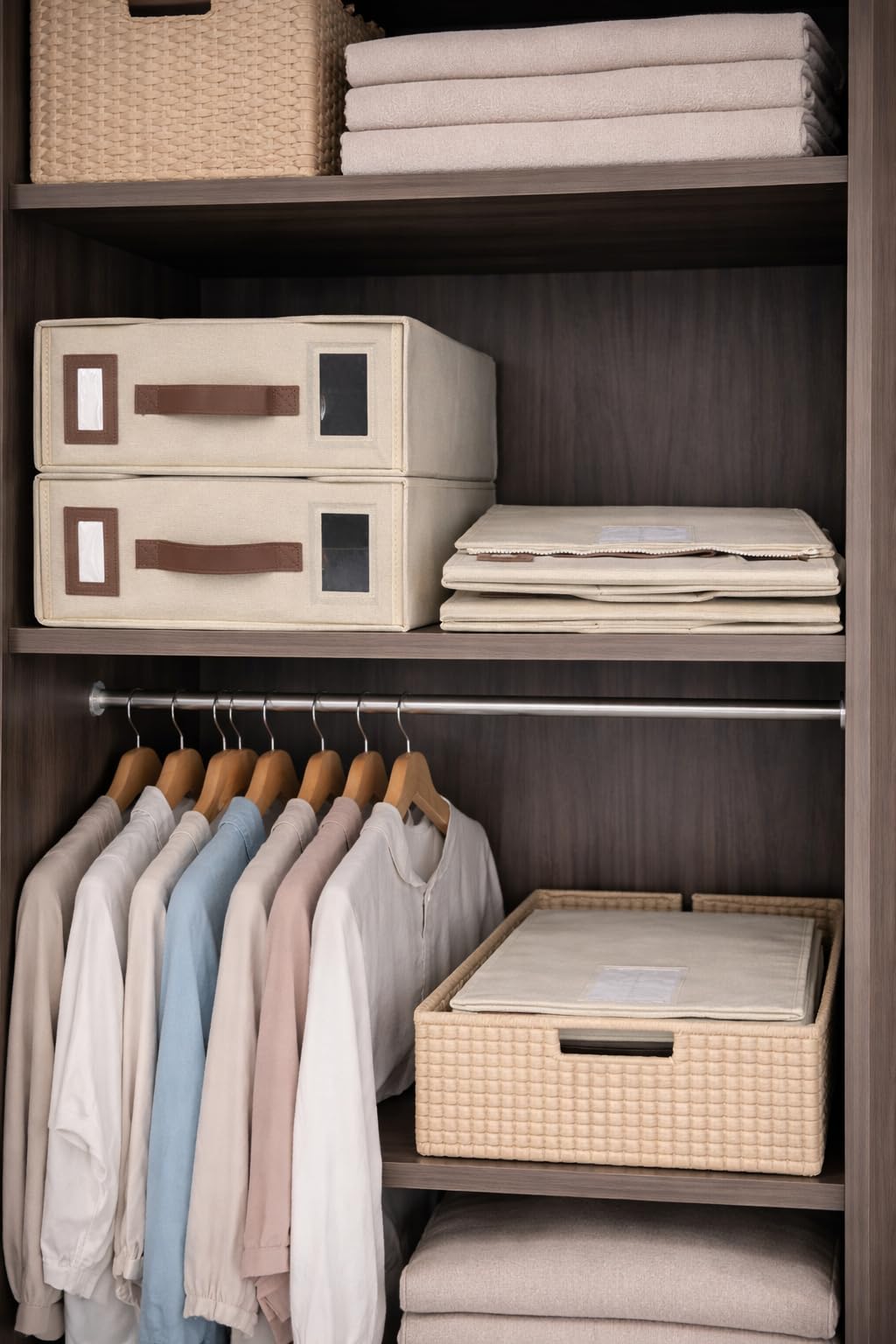 Rangement Drap de Lit - Lot de 4 - Organisateur de Draps - Boîte Rangement Parure de Lit & Linge de Maison - Gain de Place Organisation Dressing - Lin Beige Crème Ecru