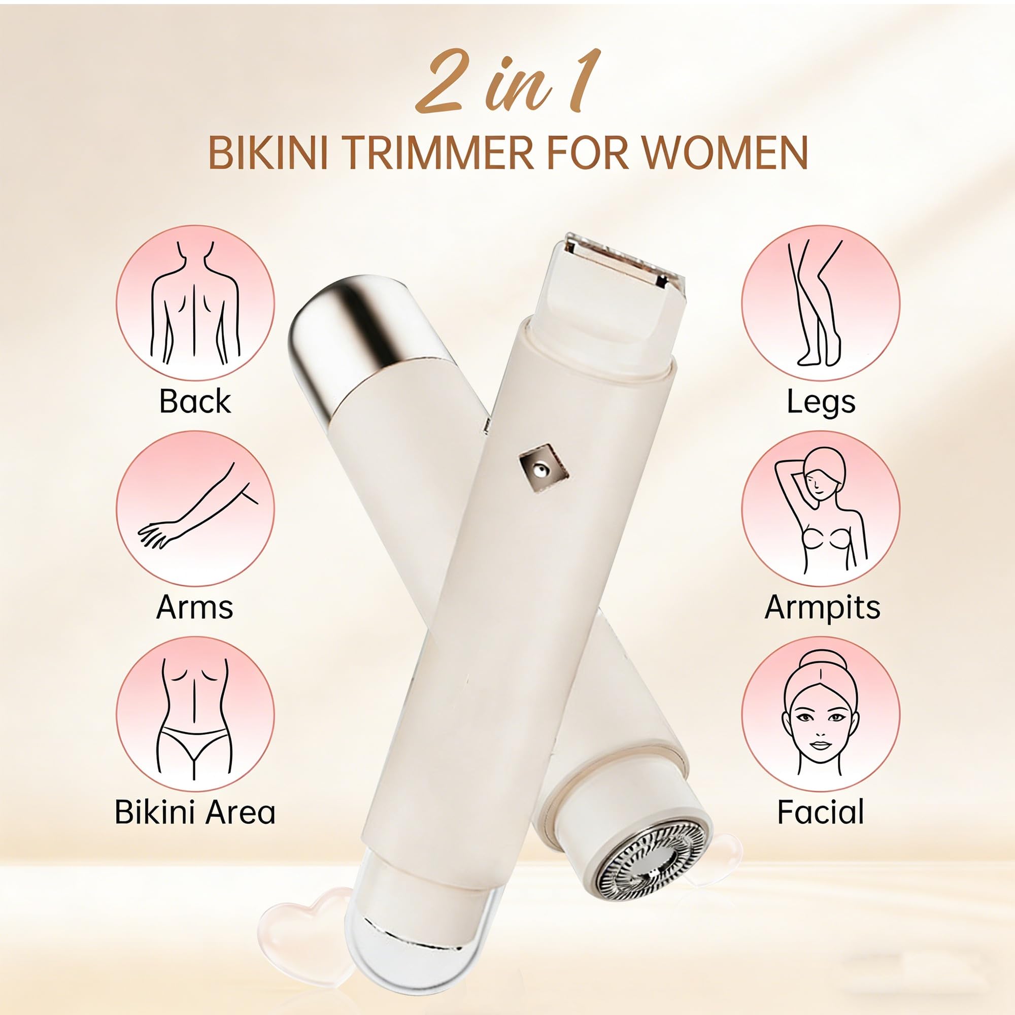 2-in-1 Elektrorasierer für Damen, Bikini-Trimmer und Körperrasierer mit 3D-Keramikklingen, Nass- und Trockenrasur, kabellos, wiederaufladbar (USB-C) für Beine, Achseln, Gesicht und Reisen