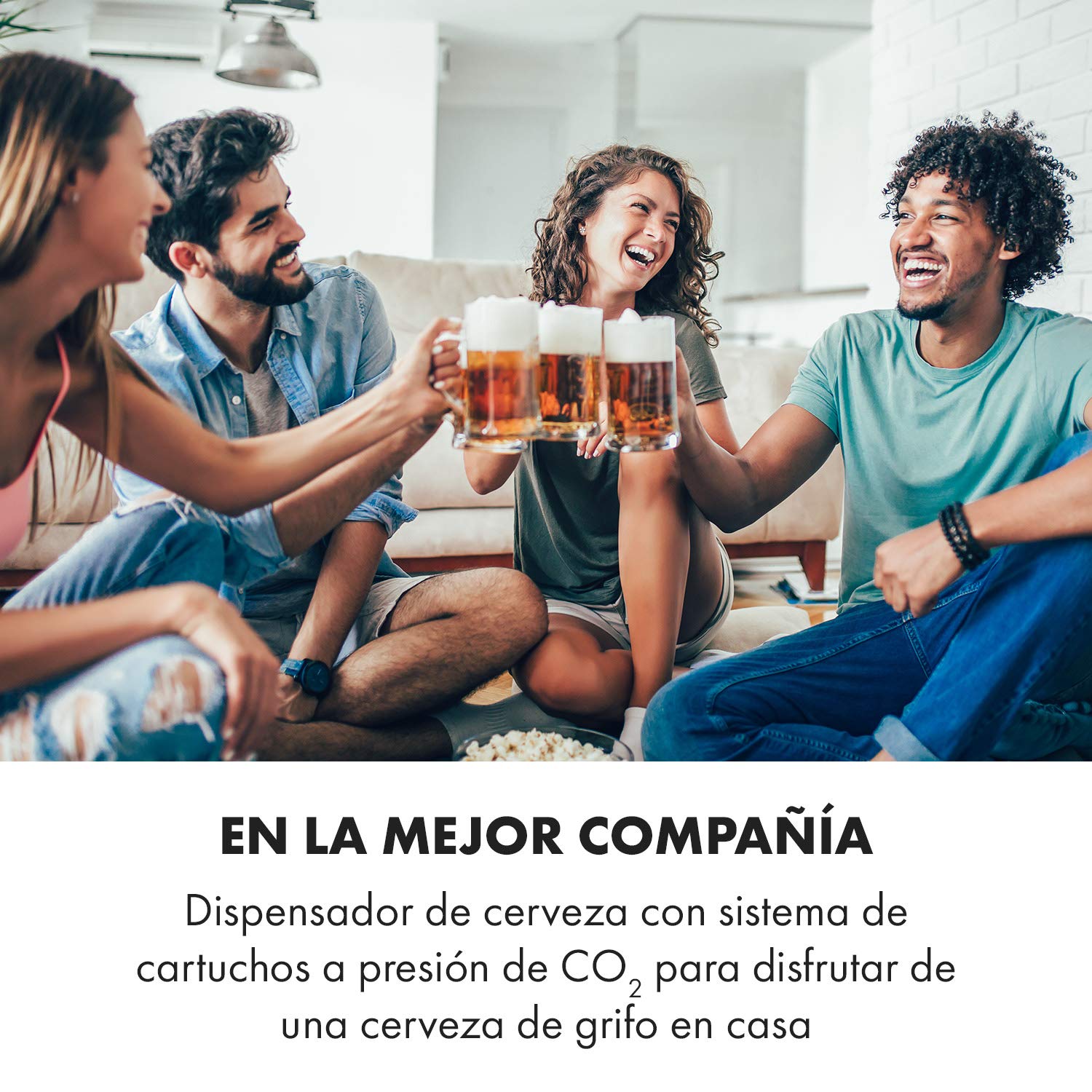 Klarstein Beerkules Tirador de cerveza y enfriador - para todos los barriles de 5 L con y sin sistema, presión CO2, incl. 3 cartuchos, refrigeración por compresor 2-12°C, plata-negro