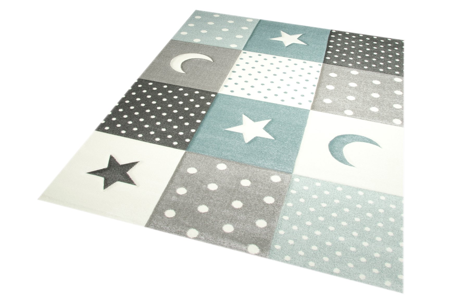 Teppich-Traum Kinderteppich Mond Sterne Punkte Blau Türkis 120x170 cm