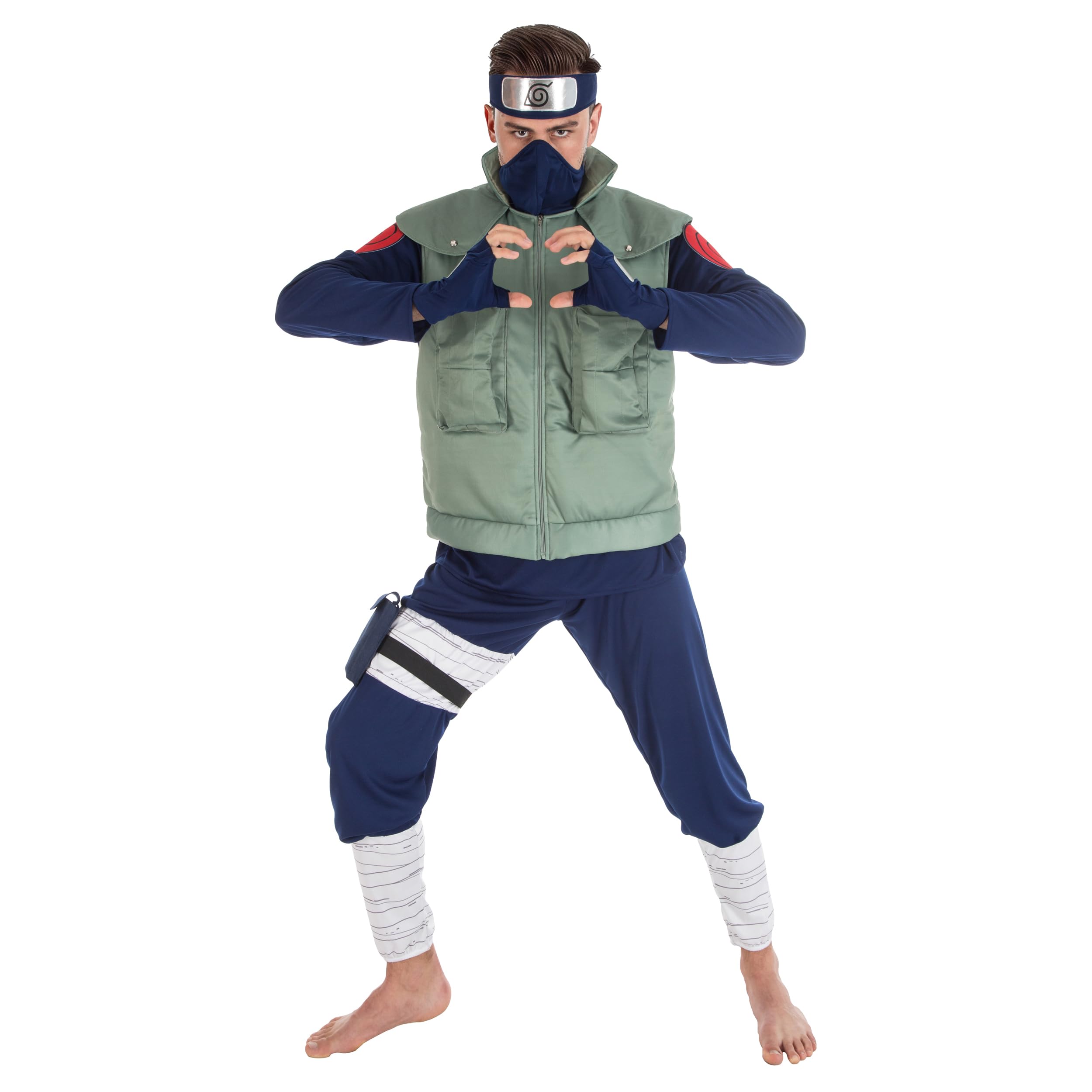 Adult Kakashi Hatake Naruto Shippuden Costume – 8-Piece Anime Cosplay Fancy Dress Outfit (Size M) | Includes Jacket, Top, Trousers, Headband, Mask, Gloves, Bag & Pouch – Halloween & Parties