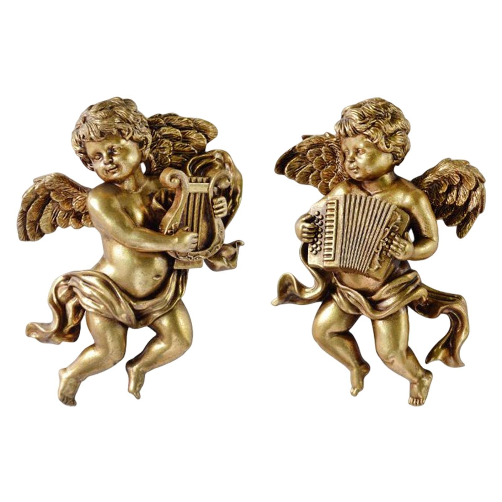 2 Pieces Angel Statue Figurines Cherub Wall Sculpture for Dining Room Home Room C, vintage gold, Style A