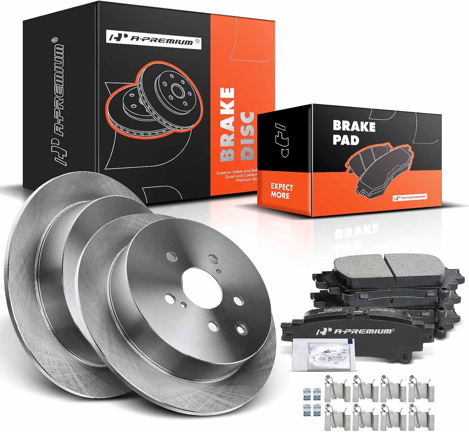 A-Premium Rear Solid Brake Rotors and Ceramic Pads Kit for Toyota Sienna (Rear 6‑Piece)