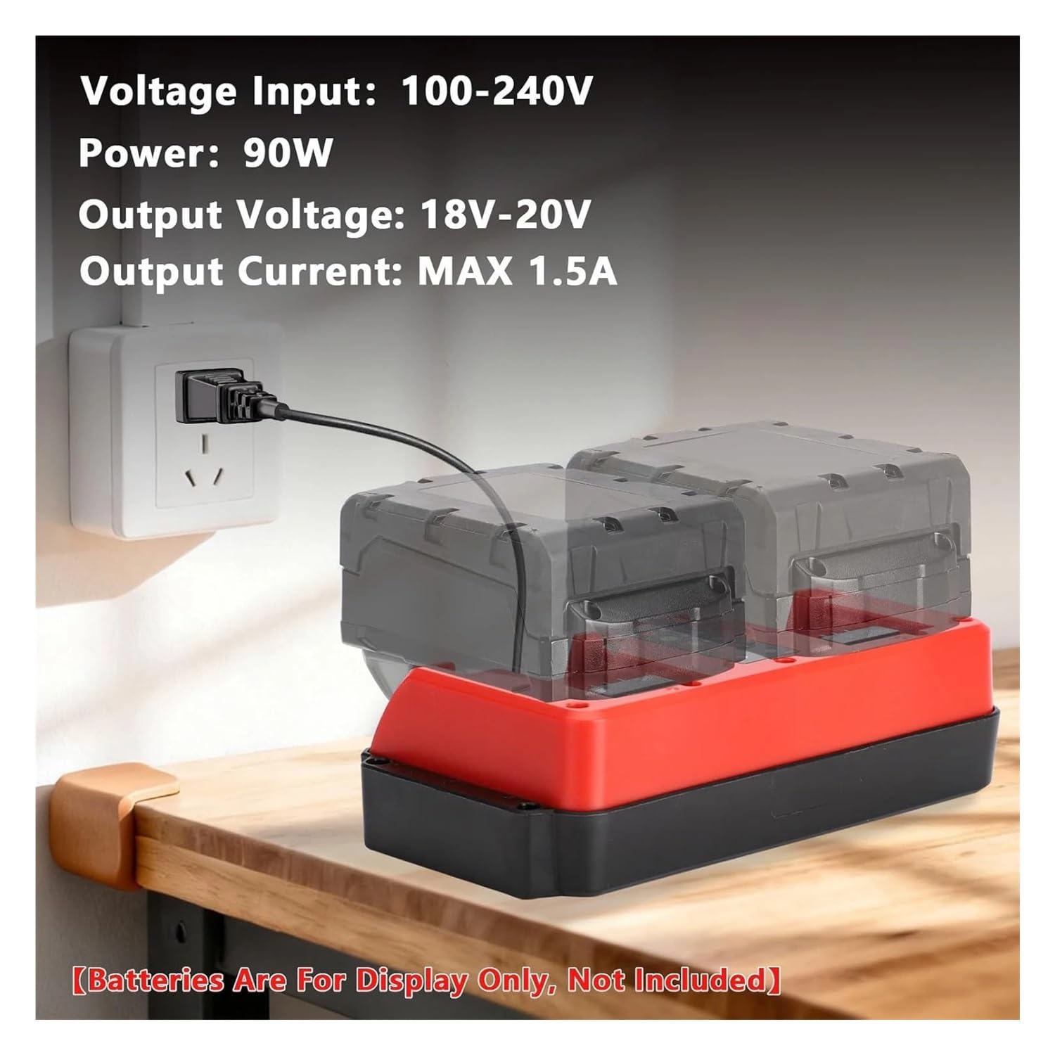 Stacja ładowania baterii 18 V z 2 portami kompatybilna z akumulatorem Milwaukee M18 18 V, wejście ładowarki wielonapięciowej Mini 100-240 V(UK)