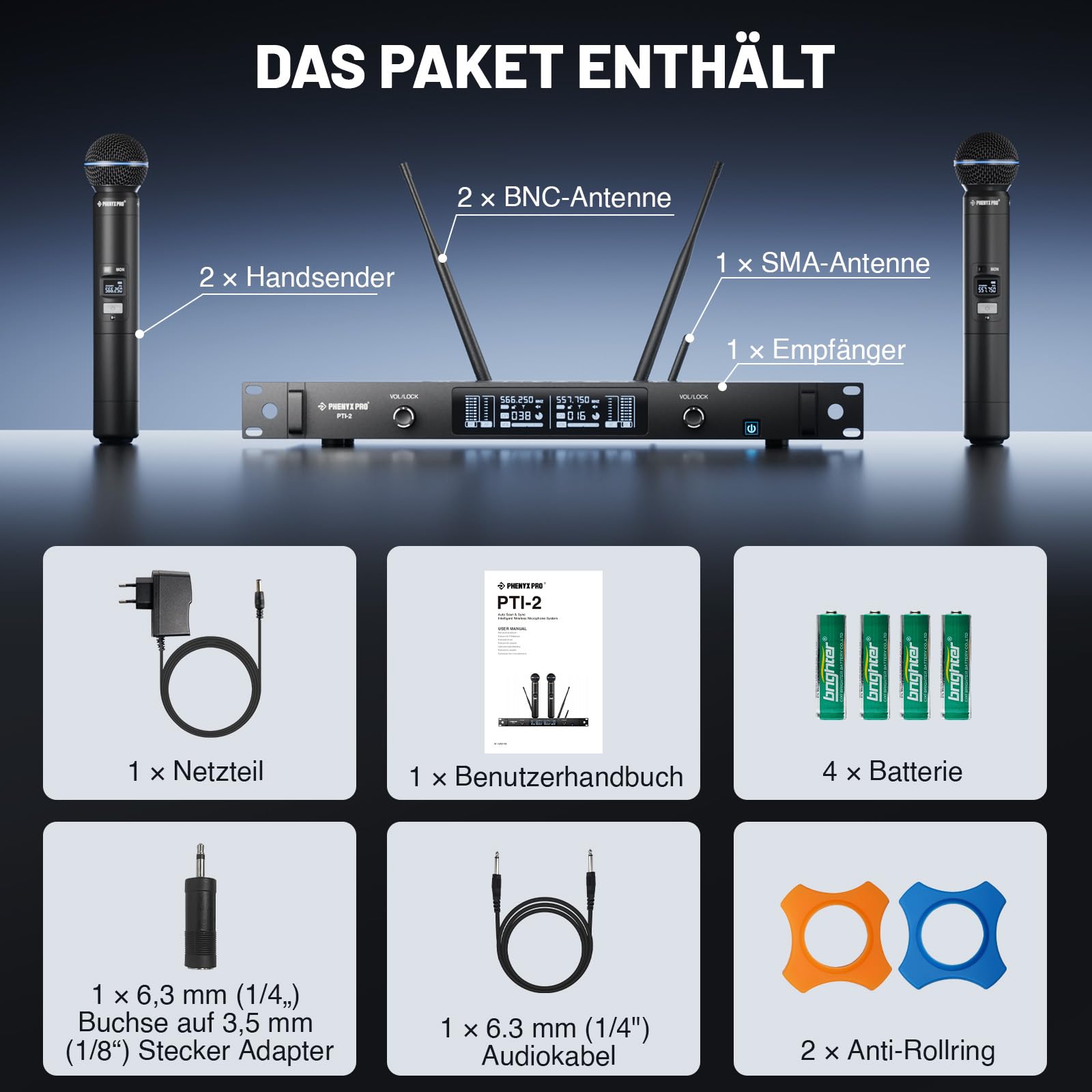 Phenyx Pro Dual UHF Auto Scan Talkback Funkmikrofon-System PTI-2-2H