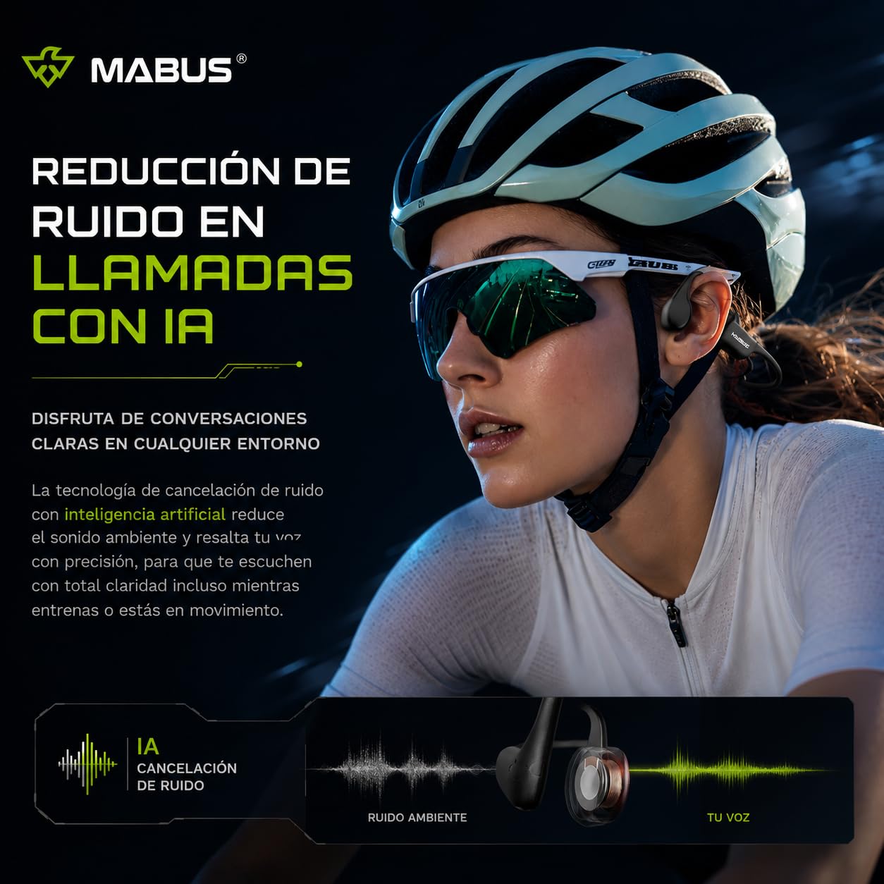 MABUS Cuffie guida ossea sportive IP68 – Bluetooth 5.4, 16 GB memoria interna, subacquee per nuoto, corsa e ciclismo, design Open-Ear, 8,5 ore con ricarica rapida