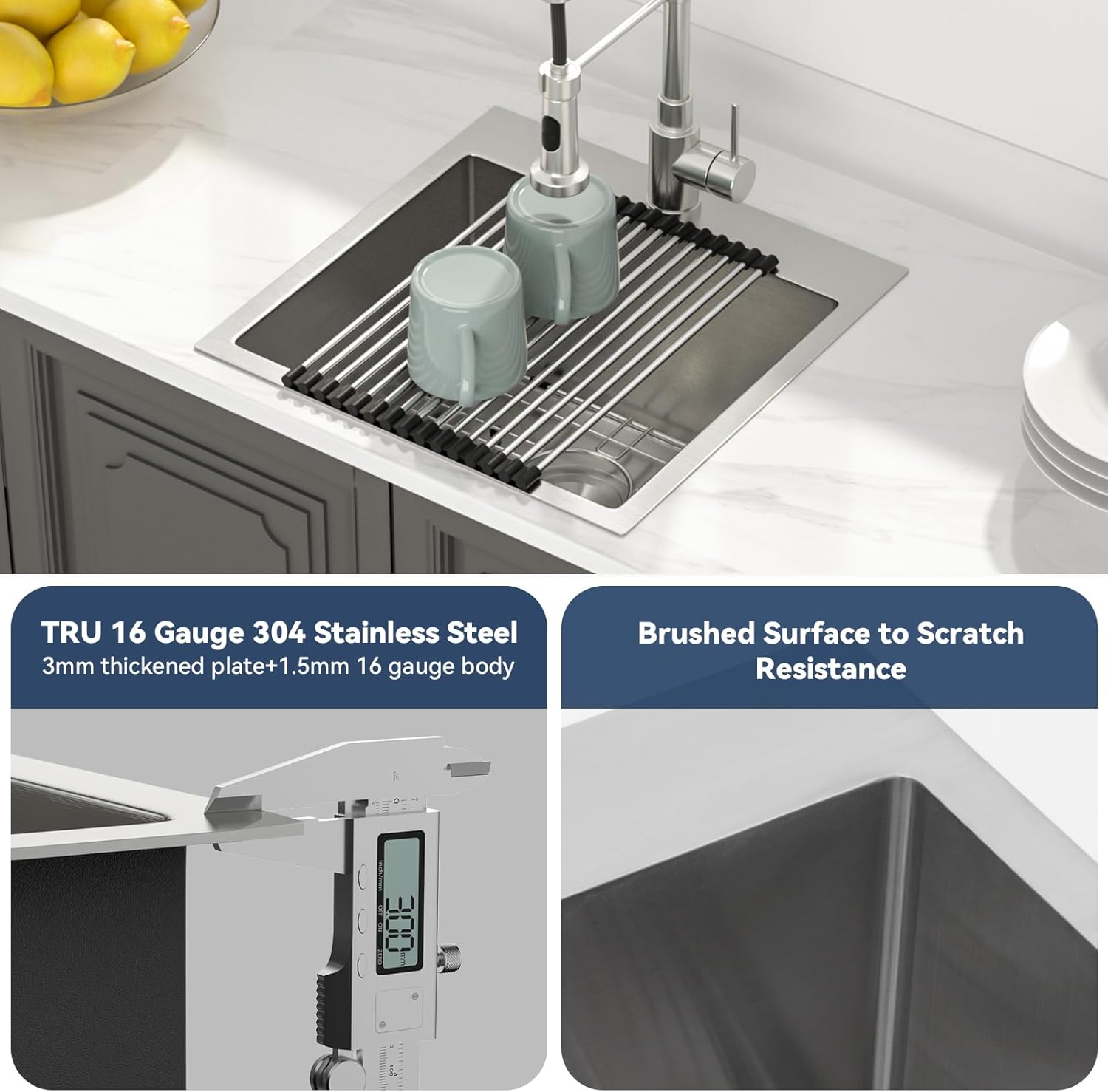 Lordear 18x18 Bar Sink Drop In 16 Gauge T304 Small Kitchen Sink Topmount Bar Prep Island Sink Single Bowl Kitchen Sinks Outdoor Sink 18"