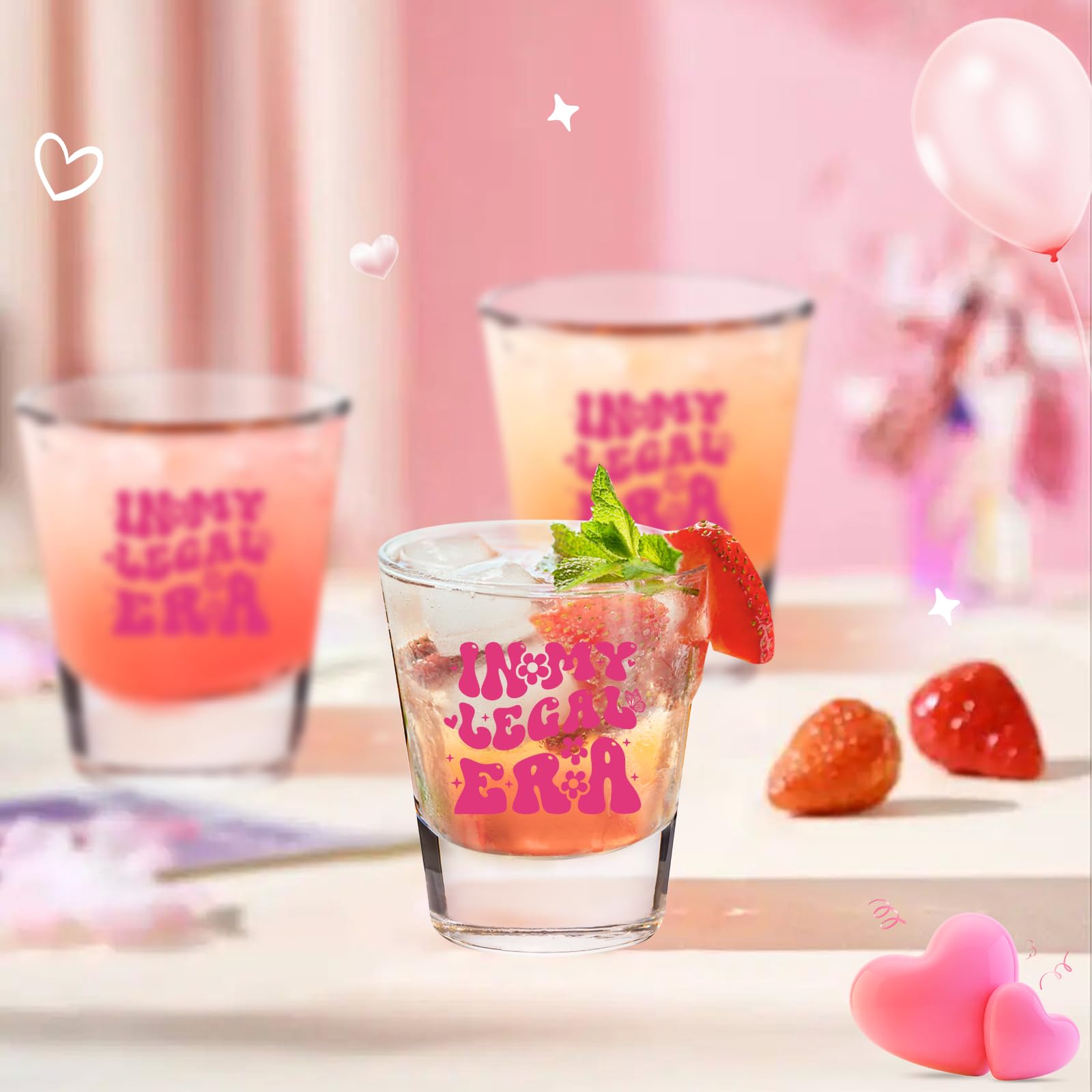 LOVEVOYAGE 21st Birthday Gift for Her - In My Legal Era 21st Birthday Shot Glass with Gift Box, Pink 2005 Turning 21 Bday Presents & Decorations for Daughter, Sister, Friend