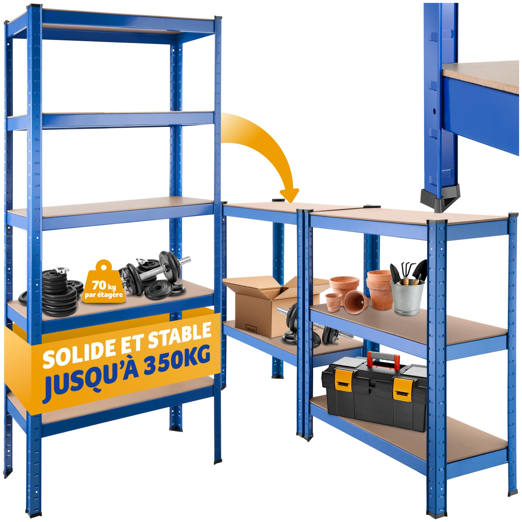 tectake® Étagère Garage Étagère Charge Lourde Meuble de Rangement modulable en métal 5 tablettes 75,5 x 30,5 x 172 cm Max. 350 kg Rangement Outils Atelier pneus buanderie