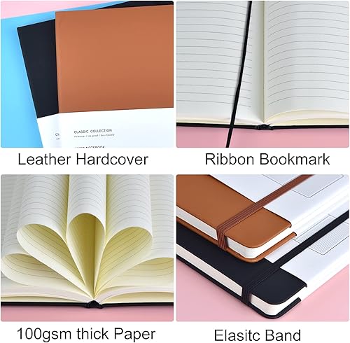 Miniatura 3 de 2 paquetes de cuadernos de diario B5, cuadernos clásicos con rayas universitarias, cuadernos forrados de tapa dura para oficina, hogar, escuela,