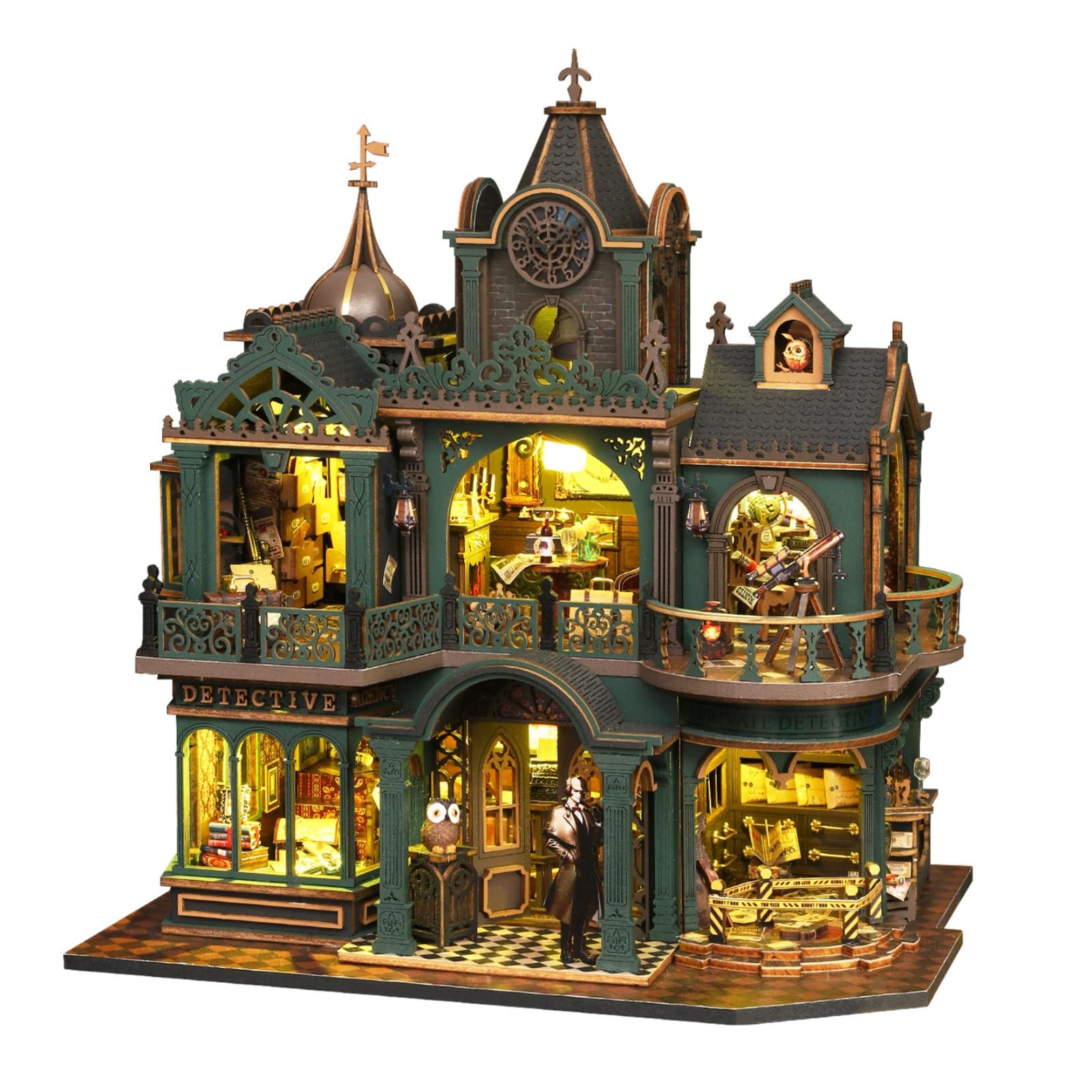 Agenzia Investigativa in Miniatura Kit Fai da Te Modello Edificio Diorama Casa in con Base Stampata Illuminazione a Scatola Materiale Legno Ferro