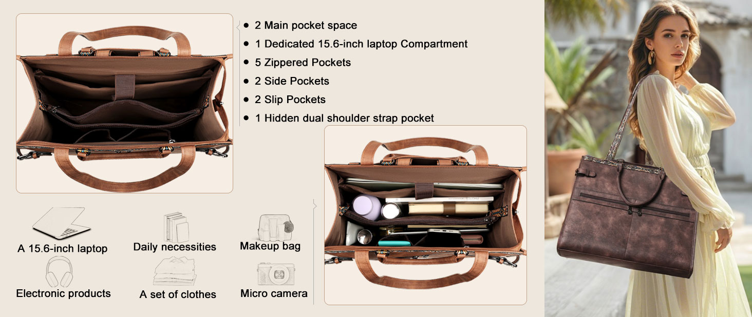 Maletín para laptop FADEON de cuero sintético para mujer miniatura 7