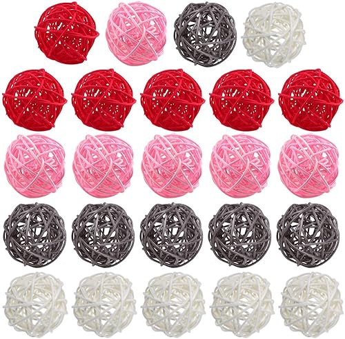 Miniatura 1 de DomeStar 24 bolas de ratán rosa, bolas decorativas para el día de San Valentín para centro de mesa, bolas de mimbre bonitas de 2 pulgadas, rellenos