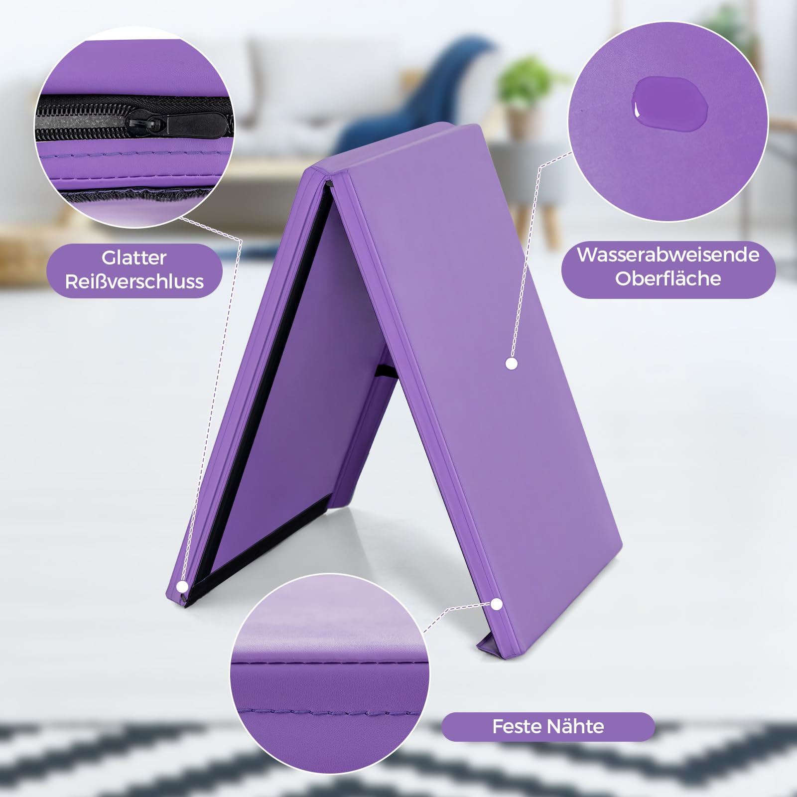 COSTWAY 180x60x4cm Weichbodenmatte, 2 Fach klappbare Gymnastikmatte, Yogamatte mit Klettverschluss und 2 Tragegriffe, Klappmatte, Turnmatte für Gymnastik, Yoga, Fitness und Training