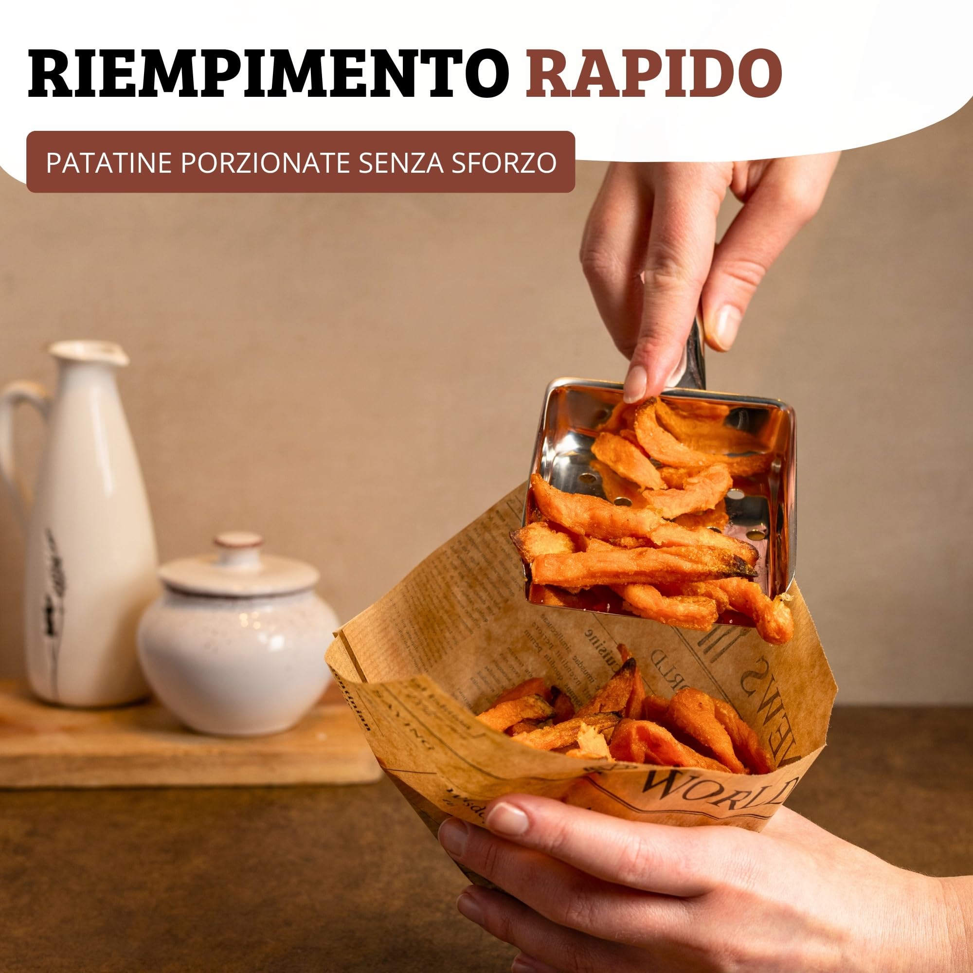Westmark Paletta per patatine fritte, Lunghezza: 26 cm, Acciaio inox, Argento, 91292270
