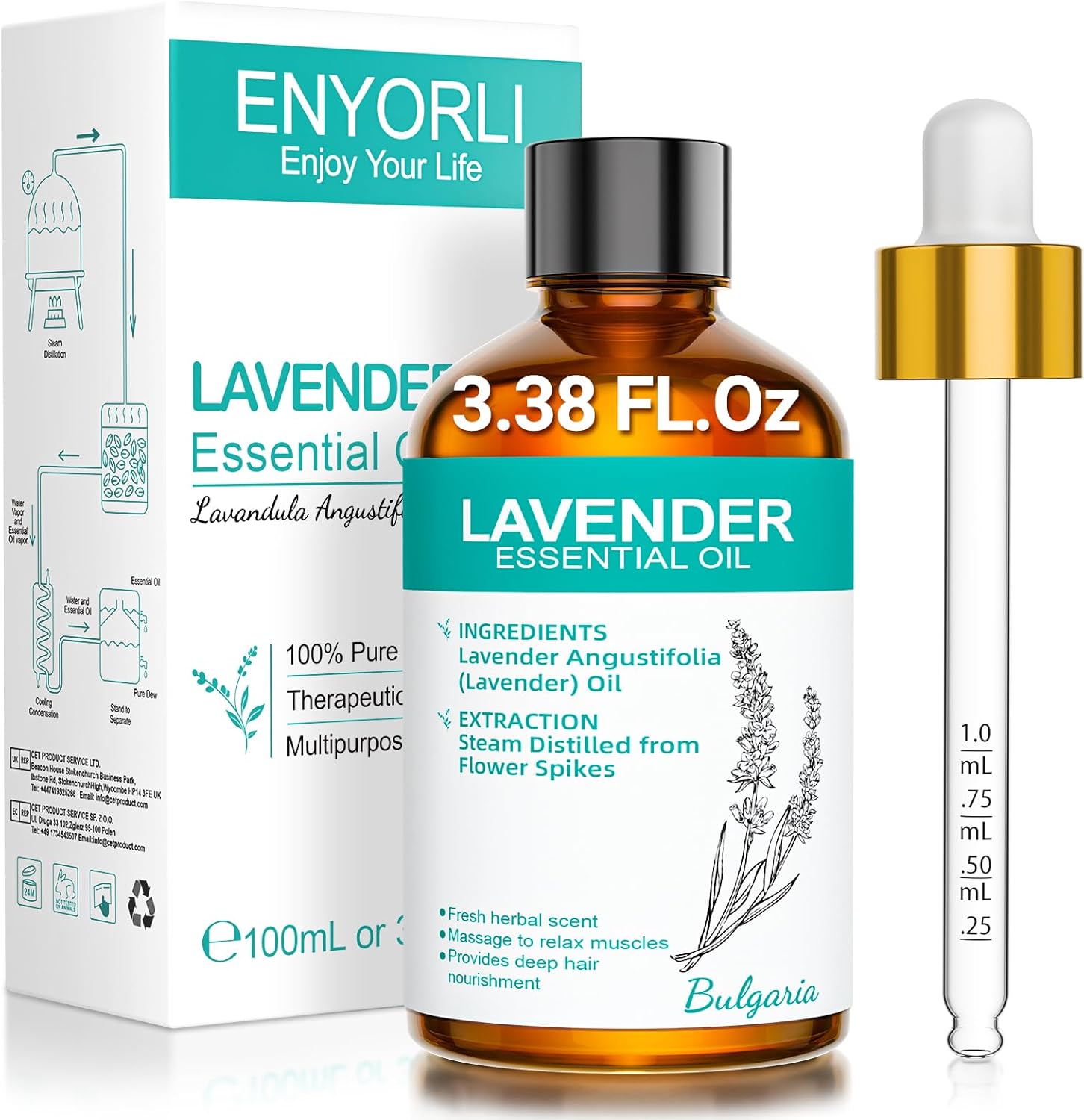Lavender Essential Oil 3.38 fl oz 100% Pure Undiluted Lavender Oil for Aromatherapy, Diffuser, Massage, Hair, Skin Care, Relaxation, Sleep Aid, Baths and DIY Candles