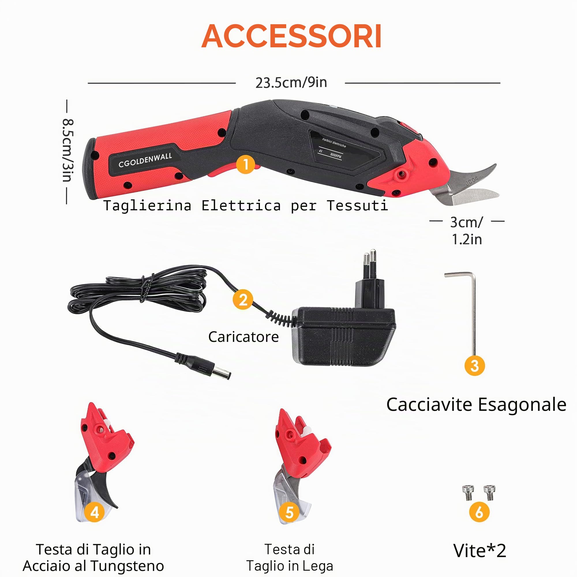 CGOLDENWALL Taglia-Tessuto Elettrico 4V 6mm z 2 Lame Ricambio