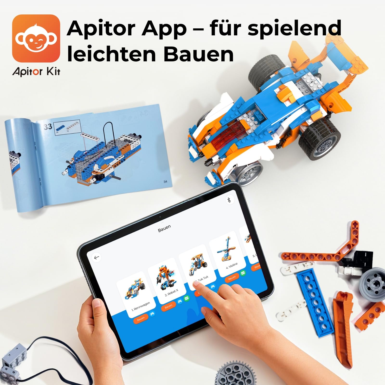 Apitor Robot X, Roboter-Set, STEM-Spielzeug für Kinder, 12-in-1, App-gesteuertes DIY-Bildungs-Codierspielzeug, Programmierbausatz, Jungen und Mädchen ab 8 Jahren(600 Teile)