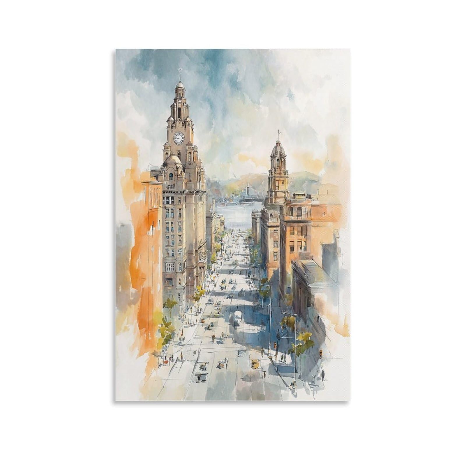 LCYNNH San Diego Watercolor Street 20x30inch(50x75cm) Vintage Travel Poster Watercolor Canvas Art
