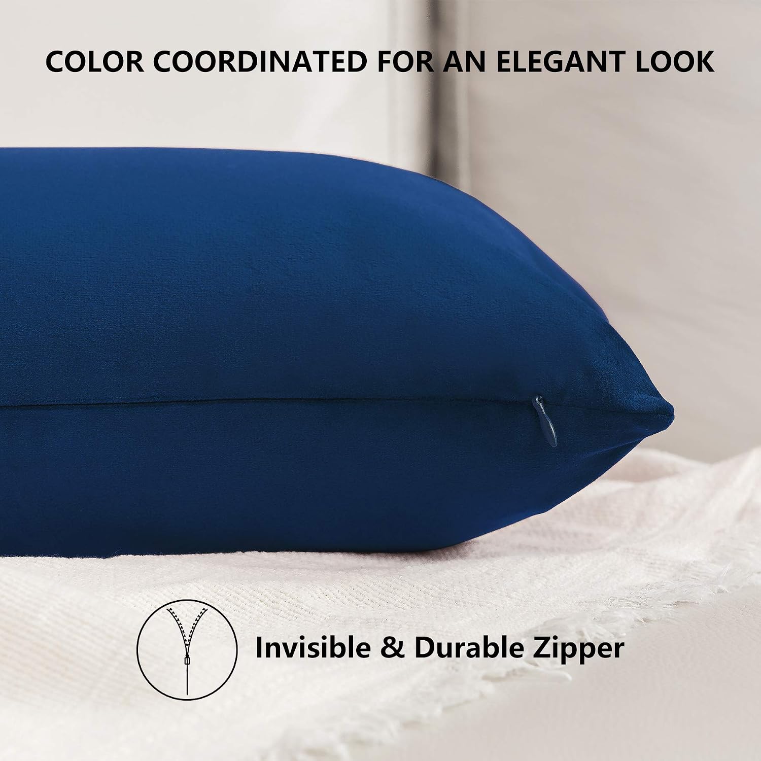 Kylinton Velvet Decorative Throw Pillow Covers Square Pillow Cases 18x18 Inches, Set of 2 Home Decor Soft Soild Cushion Cover for Couch Sofa Bedroom Car, Navy Blue