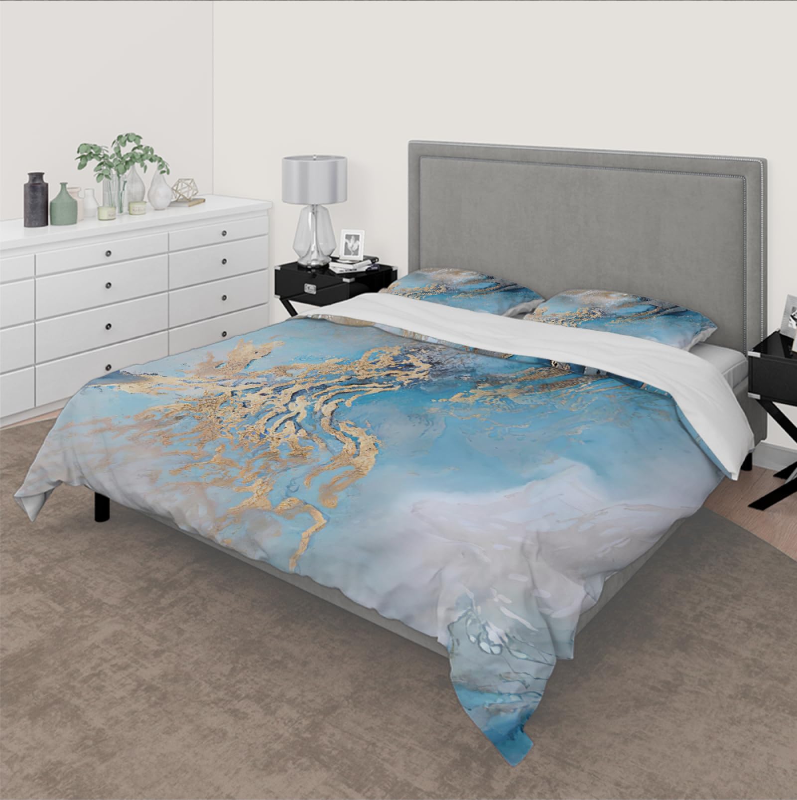 Chic Marmo Piumino Cover Gradiente Blu Oro Bedding Set Liquido Texture Glitter Gold Duvet Cover Arte astratta Soft Microfibra 140x200cm
