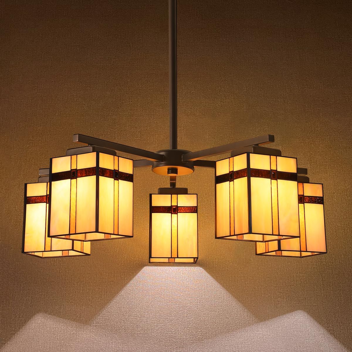 Tiffany Chandeliers for Dining Room,5-Lights Stained Glass Chandelier Light Fixture,Antique Style Oil Rubbed Bronze Ceiling Hanging Lamp for Kitchen Living Room Stairway