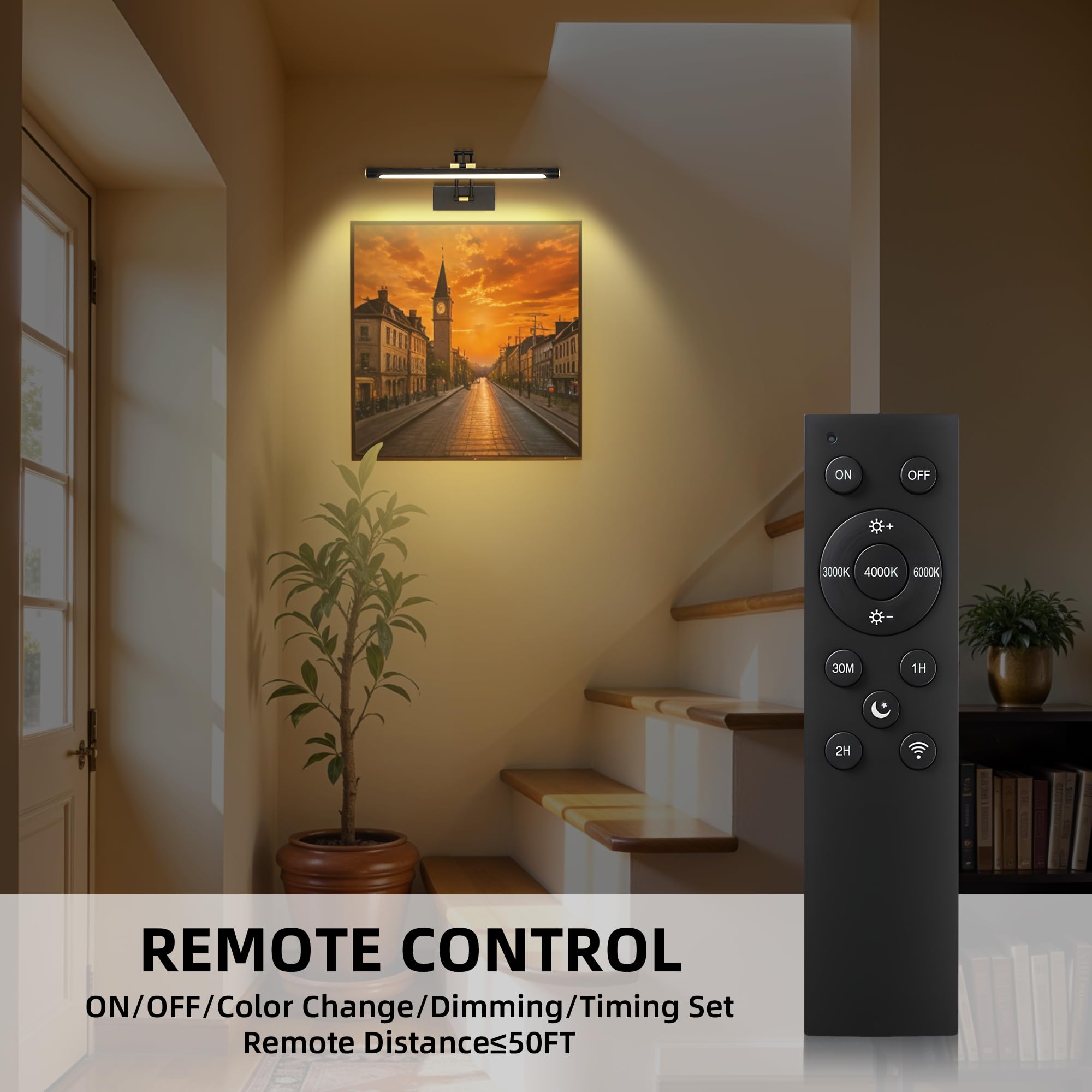 Picture Lights for Wall Battery Operated with Remote Timer, 16in Rechargeable Art Lighting for Paintings Wireless 3000K/4000K/6000K Dimmable Wall Lights for Picture Frame Gallery Dartboard, Black Gold