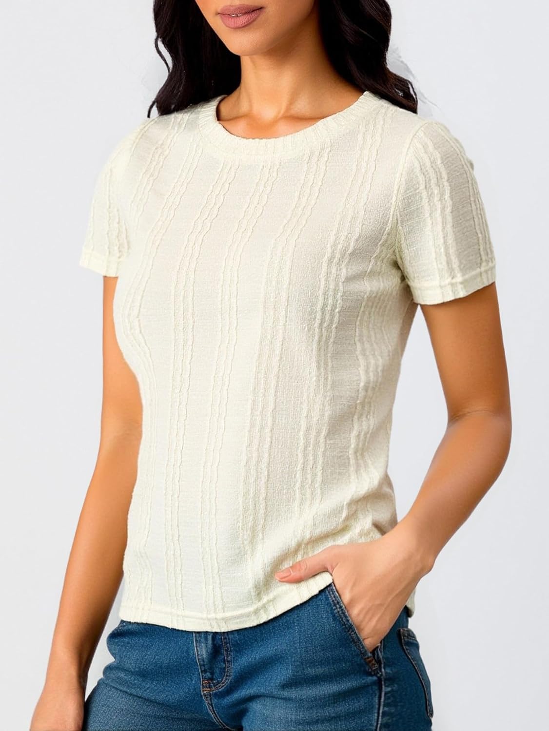 Women's Summer Crew Neck Short Sleeve T Shirts Dressy Casual Work Tops - Image 3