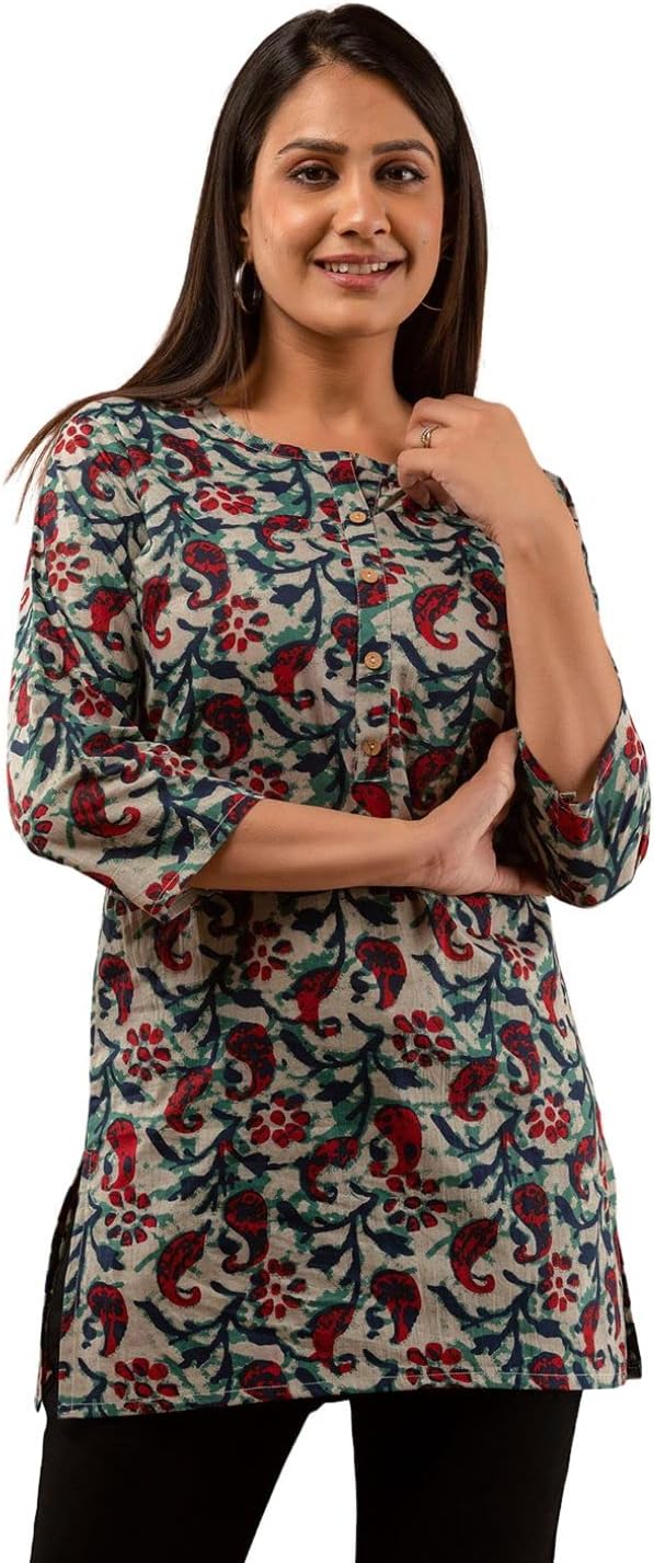 Women Cotton Printed Straight Short Kurti