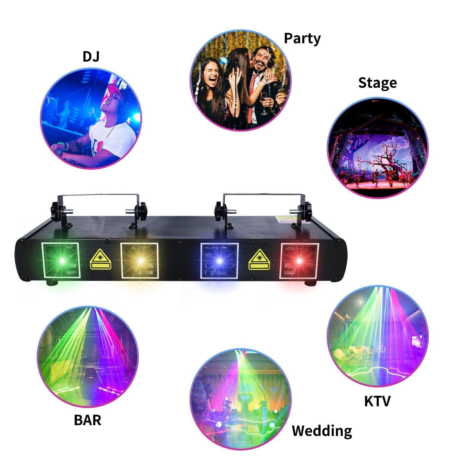 Oświetlenie imprezowe RGB - 4 w 1 z ponad 100 wzorami i 300 efektami, oświetlenie 3D na imprezy, urodziny, dekoracje, kluby, karaoke, bary, tańce