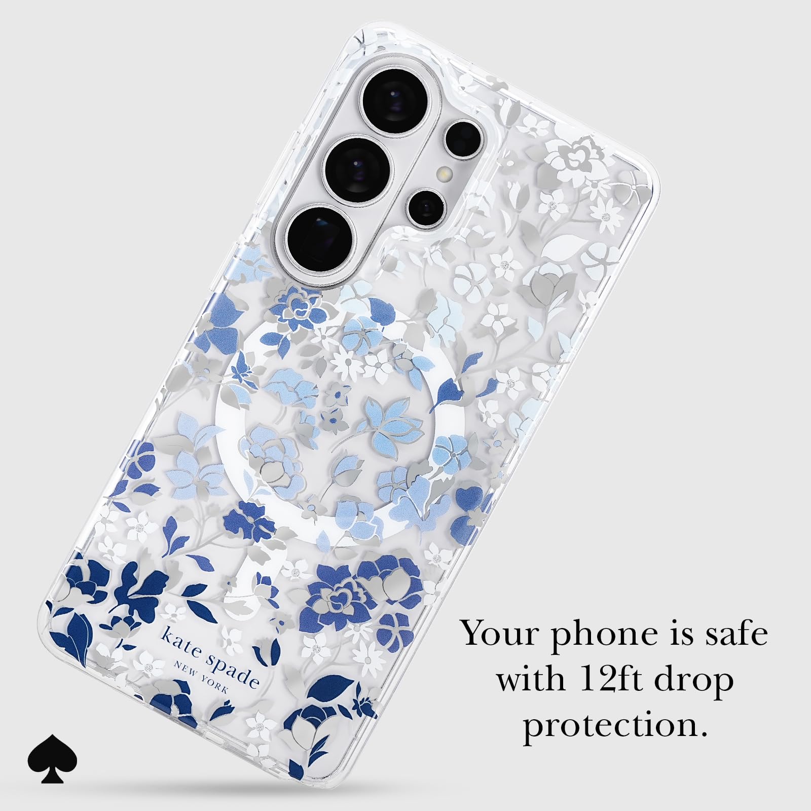 kate spade new york Etui na telefon Samsung Galaxy S26 Ultra - [ładowanie magnetyczne i bezprzewodowe] - designerskie etui na telefon - kwietnik niebieskie kamienie