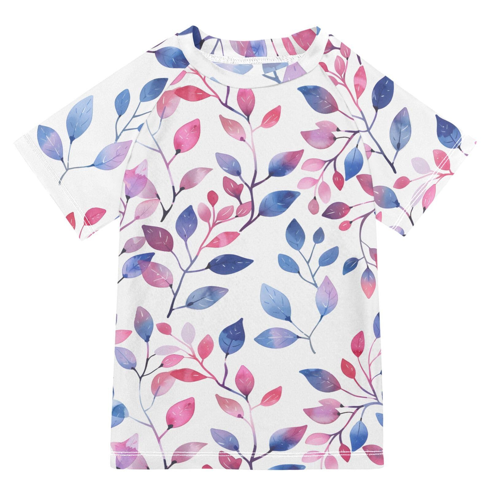 ALAZA Boys Rash Guard Swimming Shirt for Boys Short Sleeve Watercolor Vine UPF 50+ 5-6T