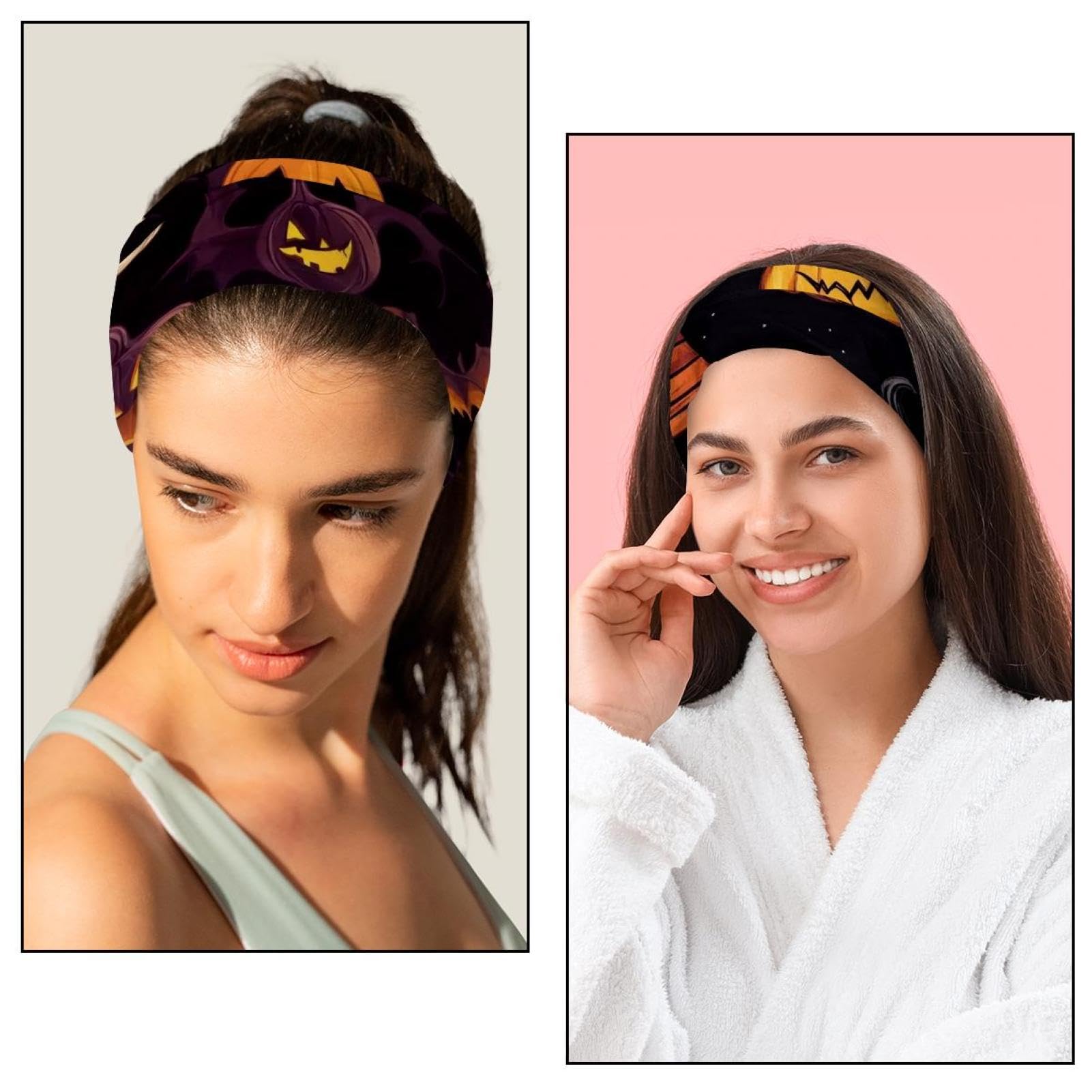 6 breite Stirnbänder für Damen, weiches Haarband, Sport-Haarband für Workout, Yoga, Laufen, nahtloses Muster von Halloween