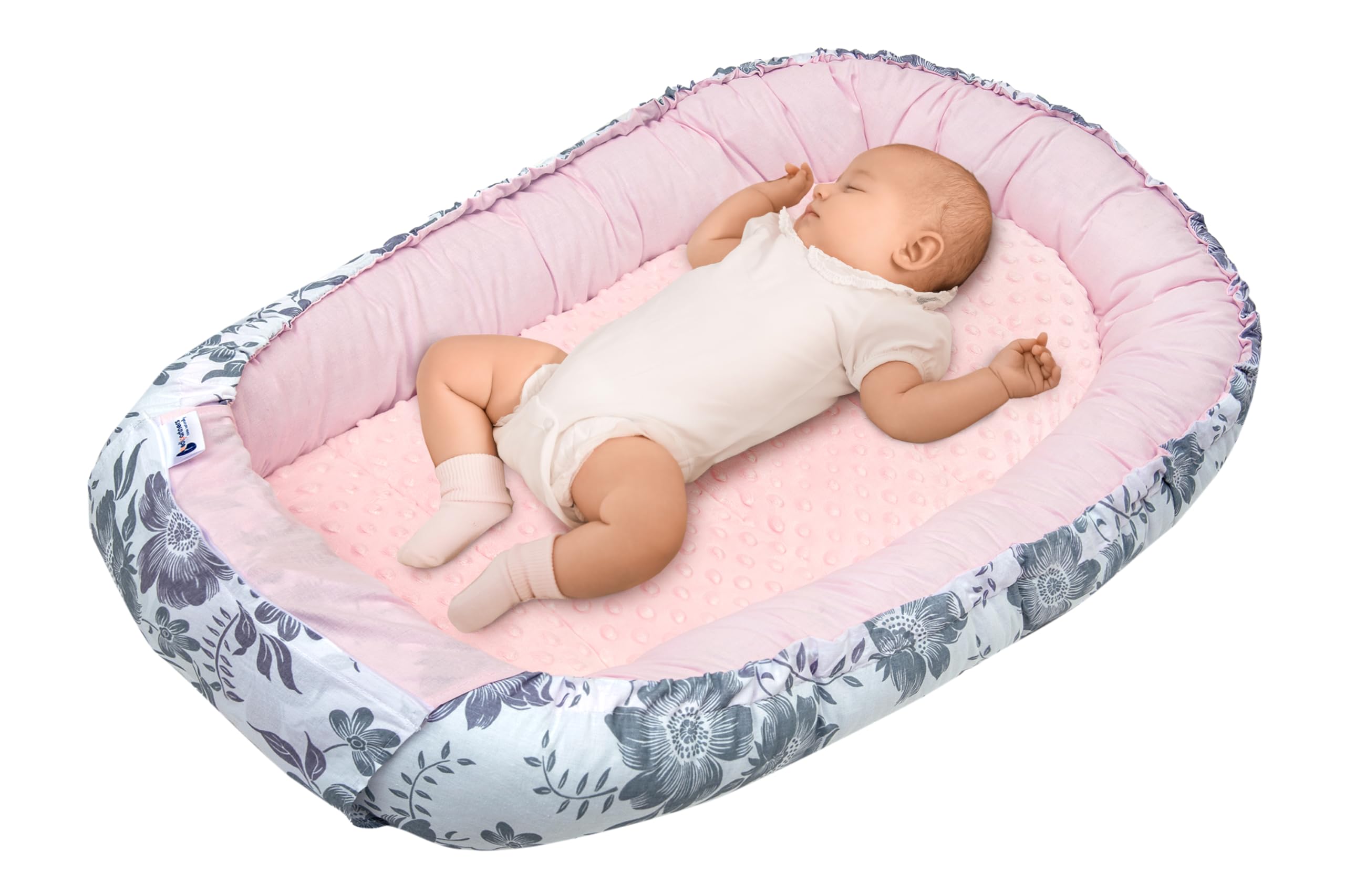 Medi Partners Baby Nest Pod for Newborn Babynest Sleep Bed - 100x60x15 Lounger Essentials 0-12 Months sleeping bilateral Cocoon 100% Cotton (Berry with pink Plush)