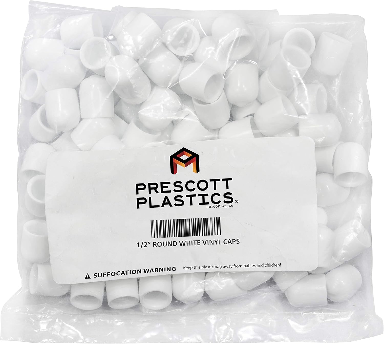 New Arrivals Prescott Plastics 0.5 Inch Round Vinyl Plug Insert (100 Pack), White End Cap for Pipe Post, FDA Food Grading