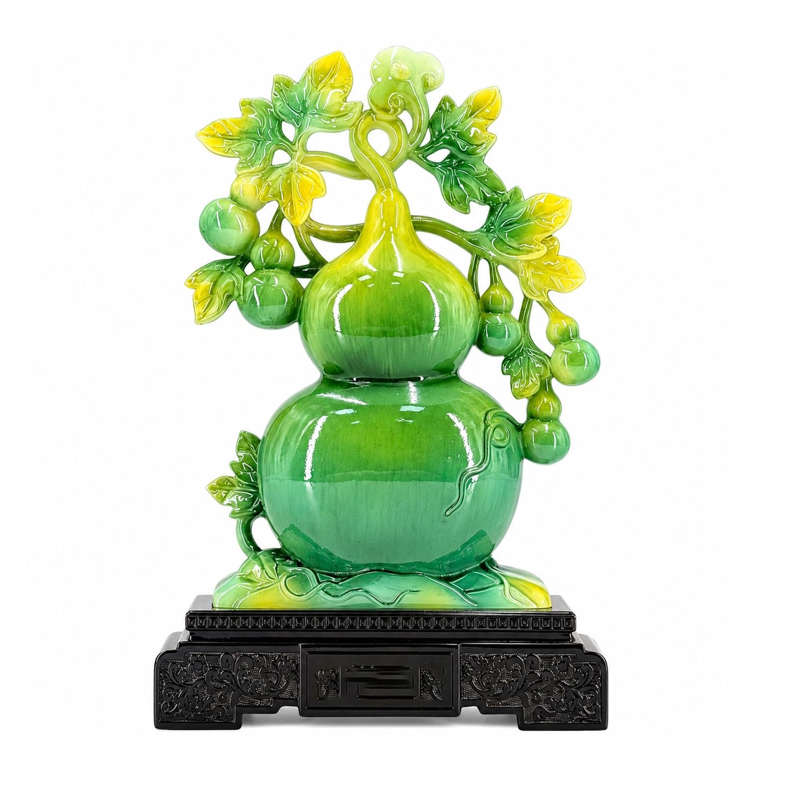 Lucky Feng Shui Gourd Statue, Green Jade-Look Chinese Fortune Ornament