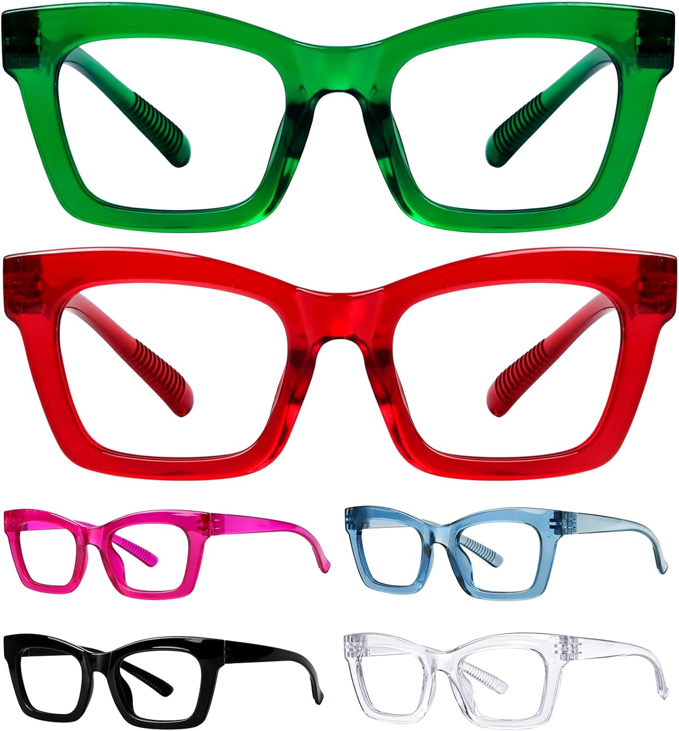 BFOCO Reading Glasses Metalless Screwless Spring Hinges Cat-Eye 6 Pack Readers for Women +3.00