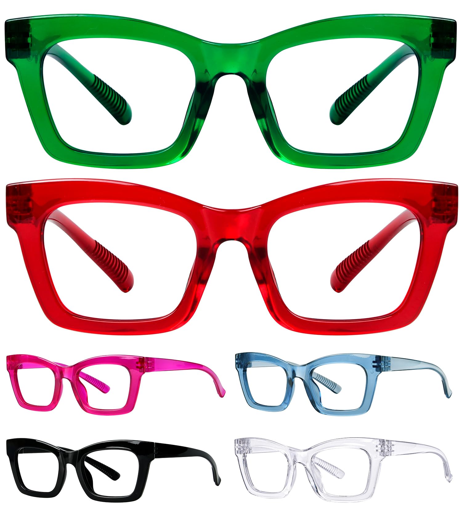 BFOCO Reading Glasses Metalless Screwless Spring Hinges Cat-Eye 6 Pack Readers for Women +1.75