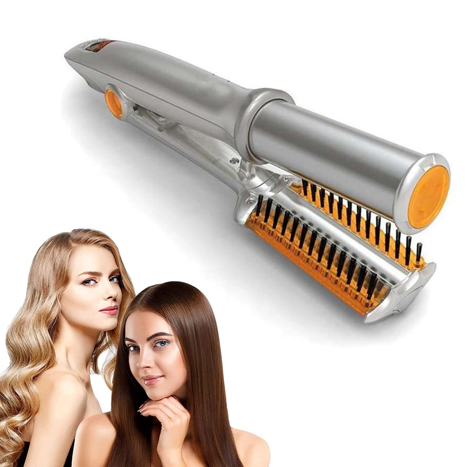 2 in1 Hair Curler Straighter Rotating Iron, Curling Iron Wand for Hair Curling and Straighting, Dry and Wet Styling Tool, Travel for Girls Women (Gold)