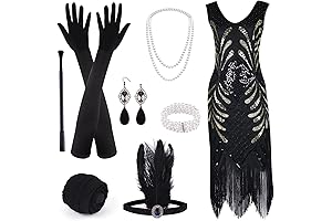 1920s V-Neck Sequin Beaded Fringed Dress