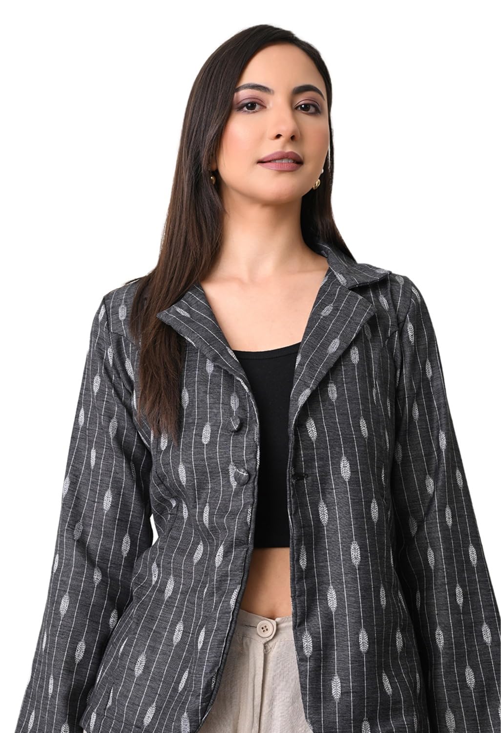 deckedup Ikat Woven Blazer – Women’s Textured Woven Blazer (SKF1074_Black_$P)-picture-47