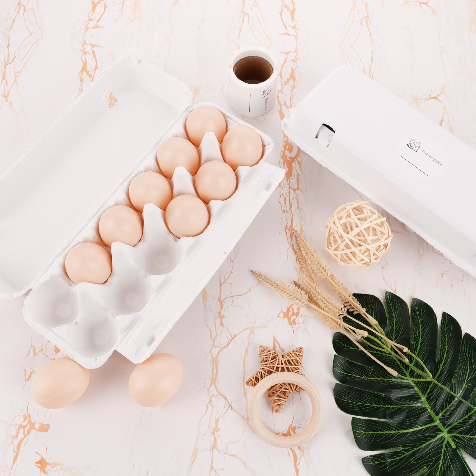 Cajas de cartón para huevos, 12 unidades, cartón de 12 unidades, con tapa, para 12 huevos, con pegatinas, biodegradables, para huevos, color blanco