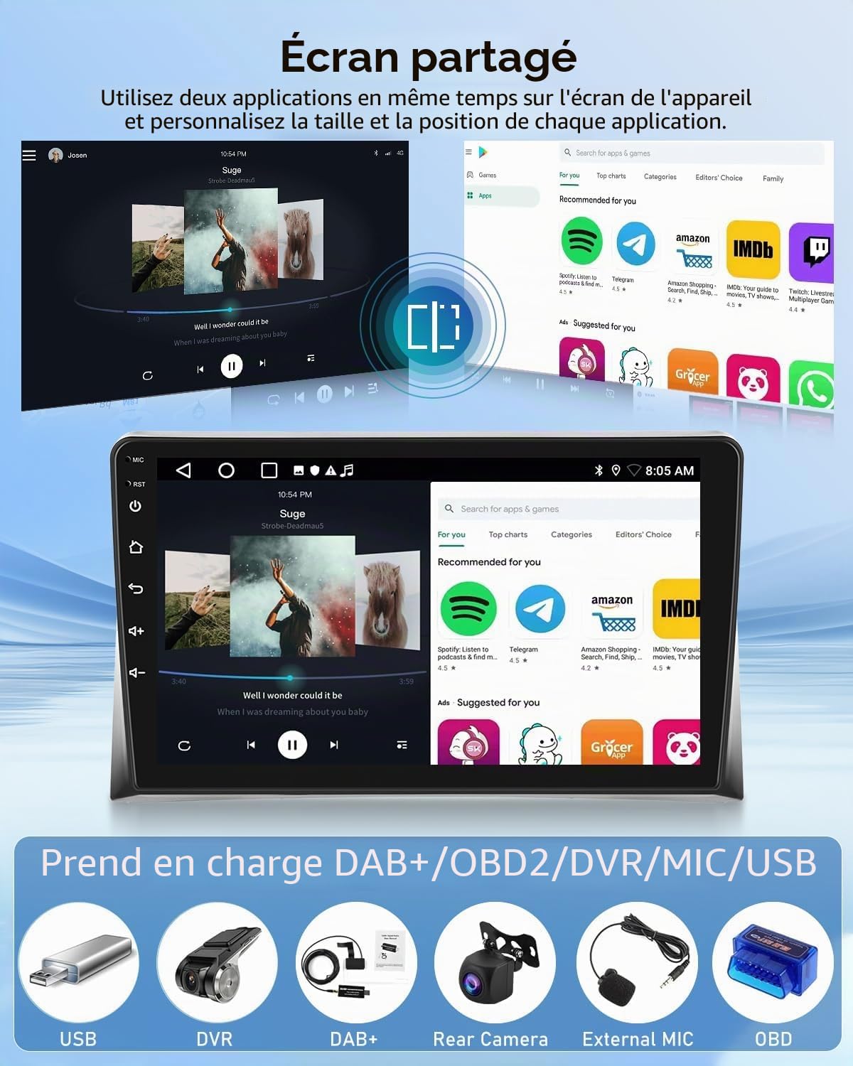 NHOPEEW Autoradio 4 +128G Android pour VW T5 Multivan 2008-2015 avec Carplay sans Fil et Android Auto - Écran incell 9 Pouces Prise en Charge WiFi GPS Commandes au Volant + Caméra de recul, Canbus