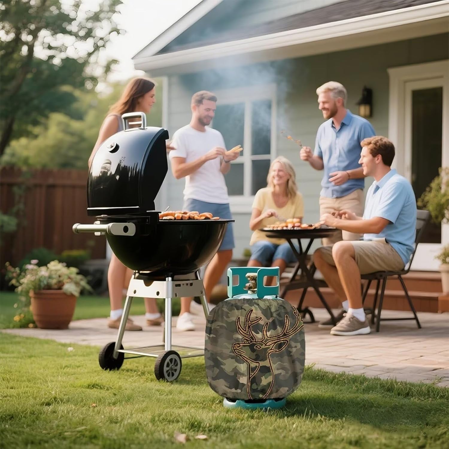 Camper Propane Tank Cover Camo Deer 3D Outdoor 600D Heavy Duty Waterproof Covers Fits Standard 20 lb Cylinder, 13.7'' x 16.5'' for Rv Trailer 2 pcs