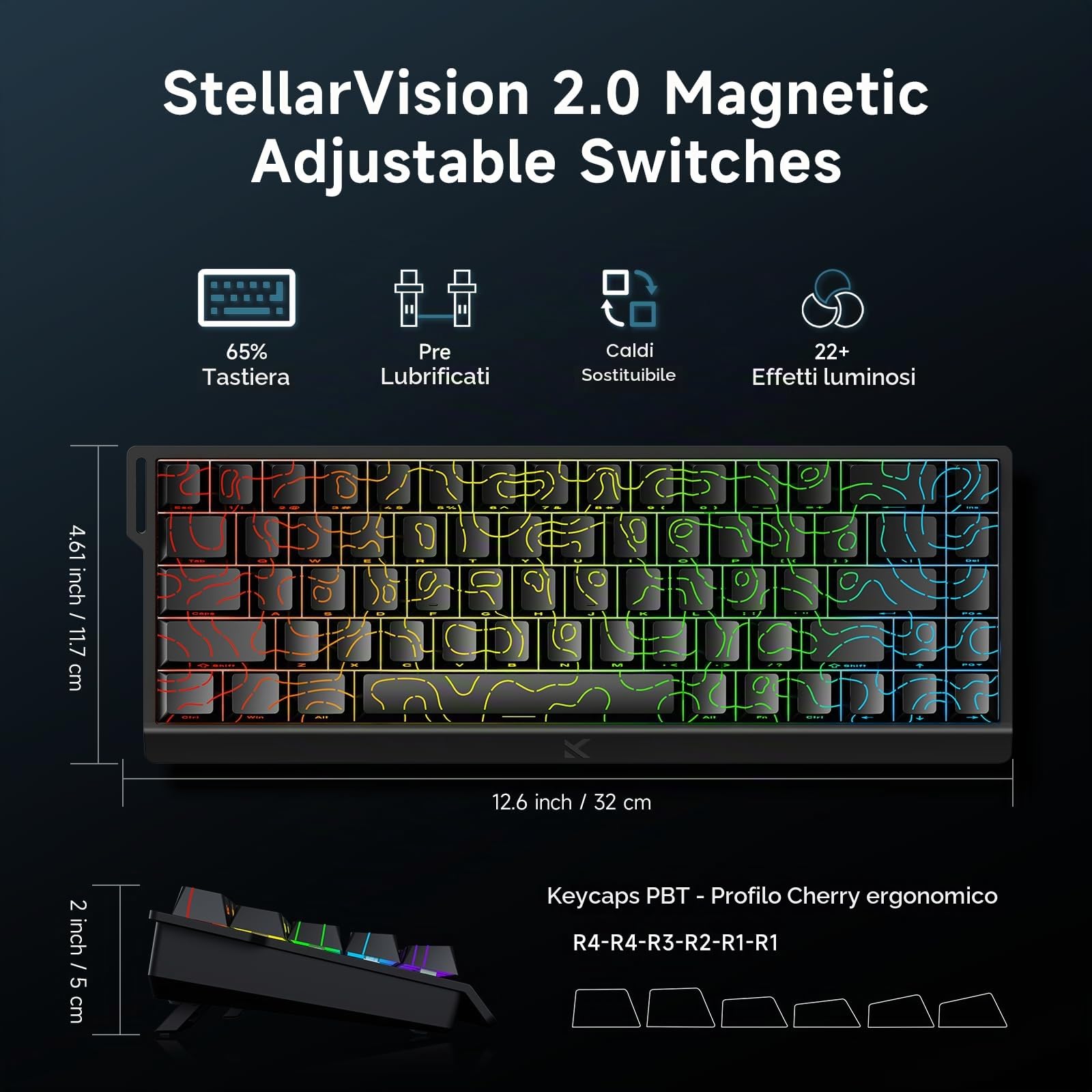 MCHOSE ACE68 Tastiera da gioco magnetica 65% HE Tastiera 8000Hz Rapid Trigger Wired RT Precisione 0,01 mm con interruttore magnetico Azione regolabile Chiave a scatto per giochi FPS Nero