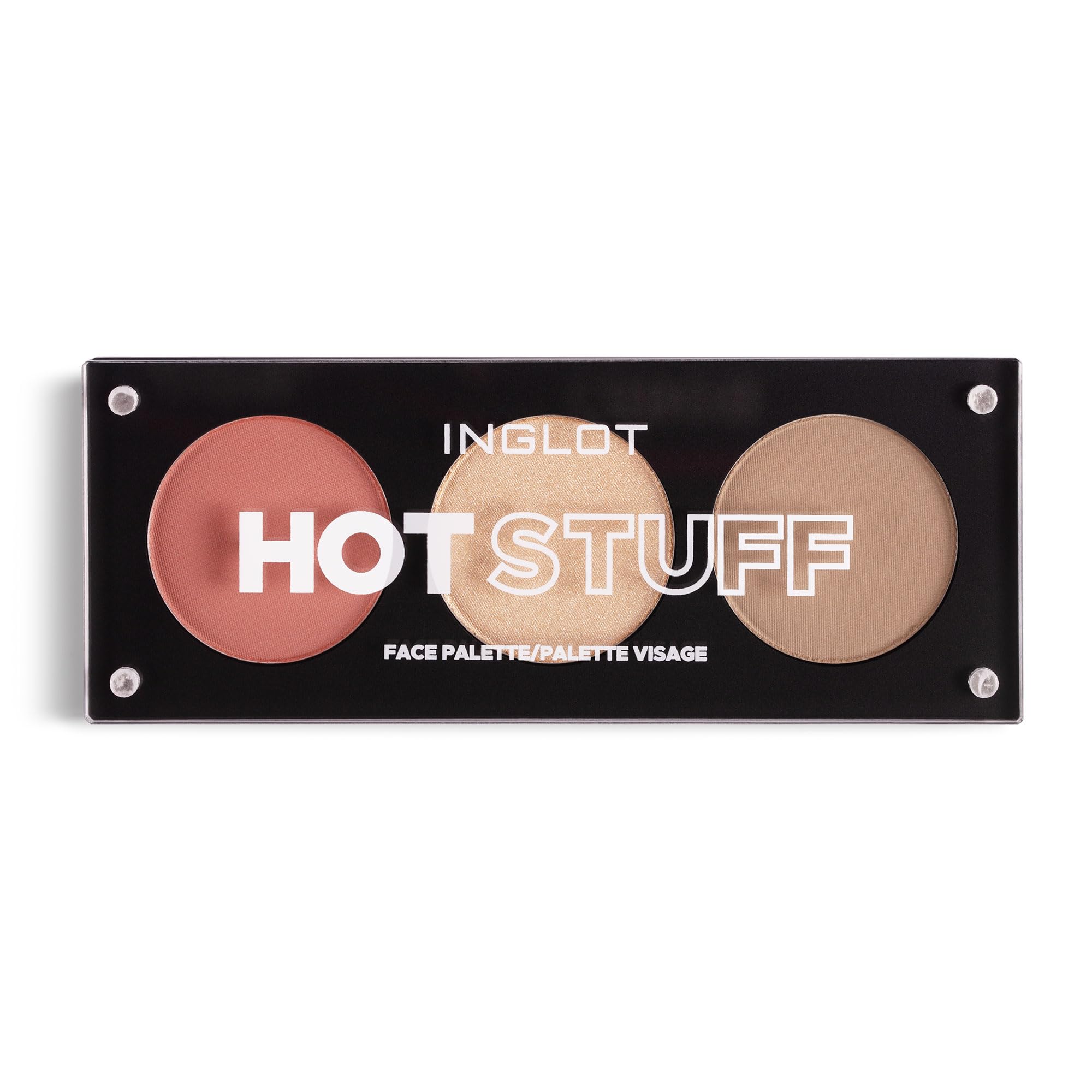 INGLOT COSMETICS HOT STUFF Face Palette per pelli di tono chiaro a medio 3 in 1, abbronzante, fard e illuminante, finitura naturale e radiante, consistenza setosa, formula morbida e uniforme, 7 g