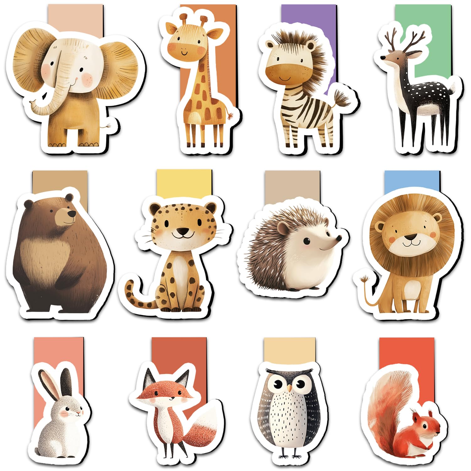 Pack of 12 Magnetic Bookmarks, Tixlux Magnetic Bookmarks with Cute Forest Animals for Children Teachers, Students