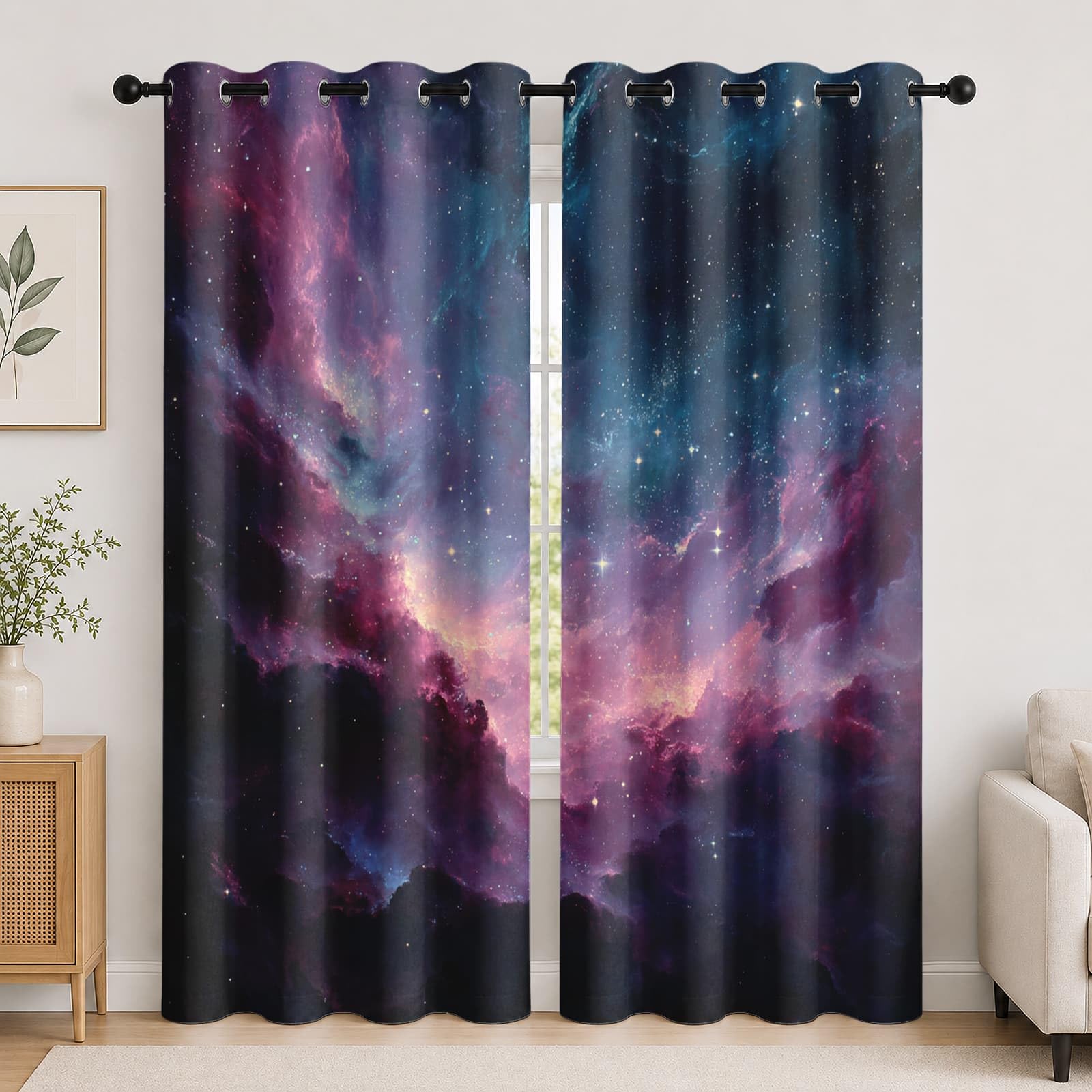 Genérico Blackout Cortinas Salon Opacas 2 Piezas 140An x 260Al cm, Universo Nebulosa VíA LáCtea Cortinas Termica Dormitorio con Ojales PúRpura Visillos Acusticas Privacidad Suave